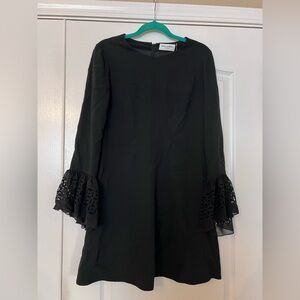 Saint Laurent Black Long Sleeve Dress with Eyelet Ruffle Sleeves